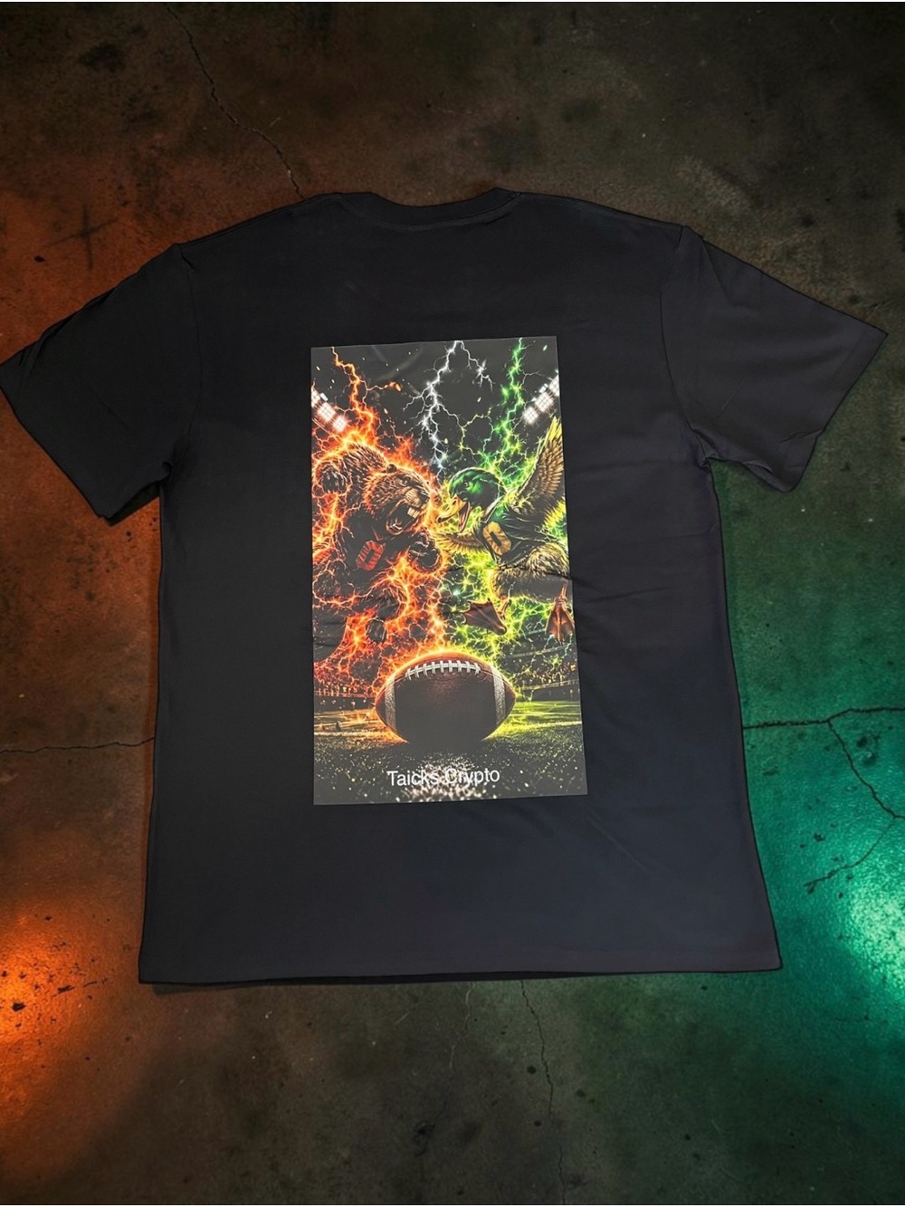 Black Graphic Football Back-Print Tee. Back print.